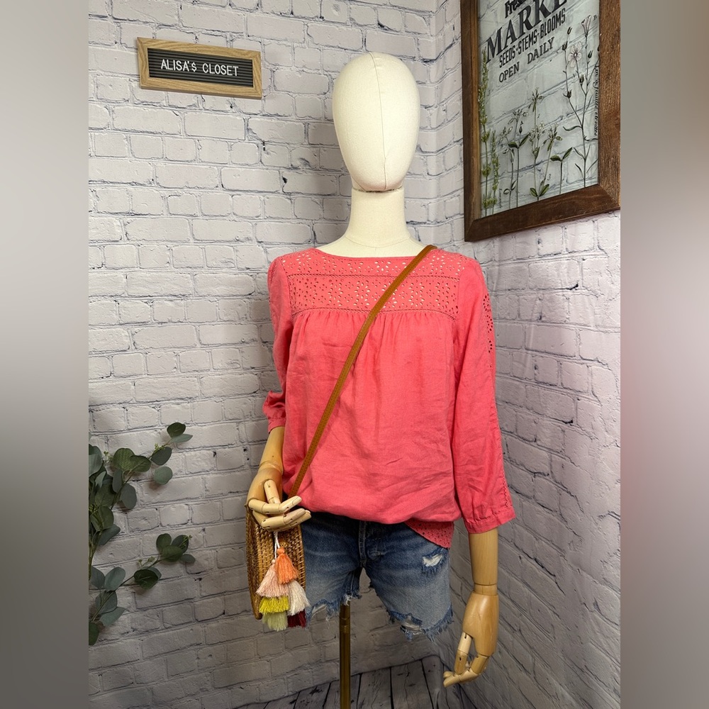 J.Crew 100% Linen Eyelet Blouse